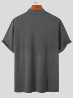 LinkMejor Mens Casual Stand Collar Top Solid Color Short Sleeve T-Shirt