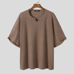 LinkMejor Mens T Shirts Textured Waffle Loose Top Solid Color Casual Short Sleeve T-Shirts