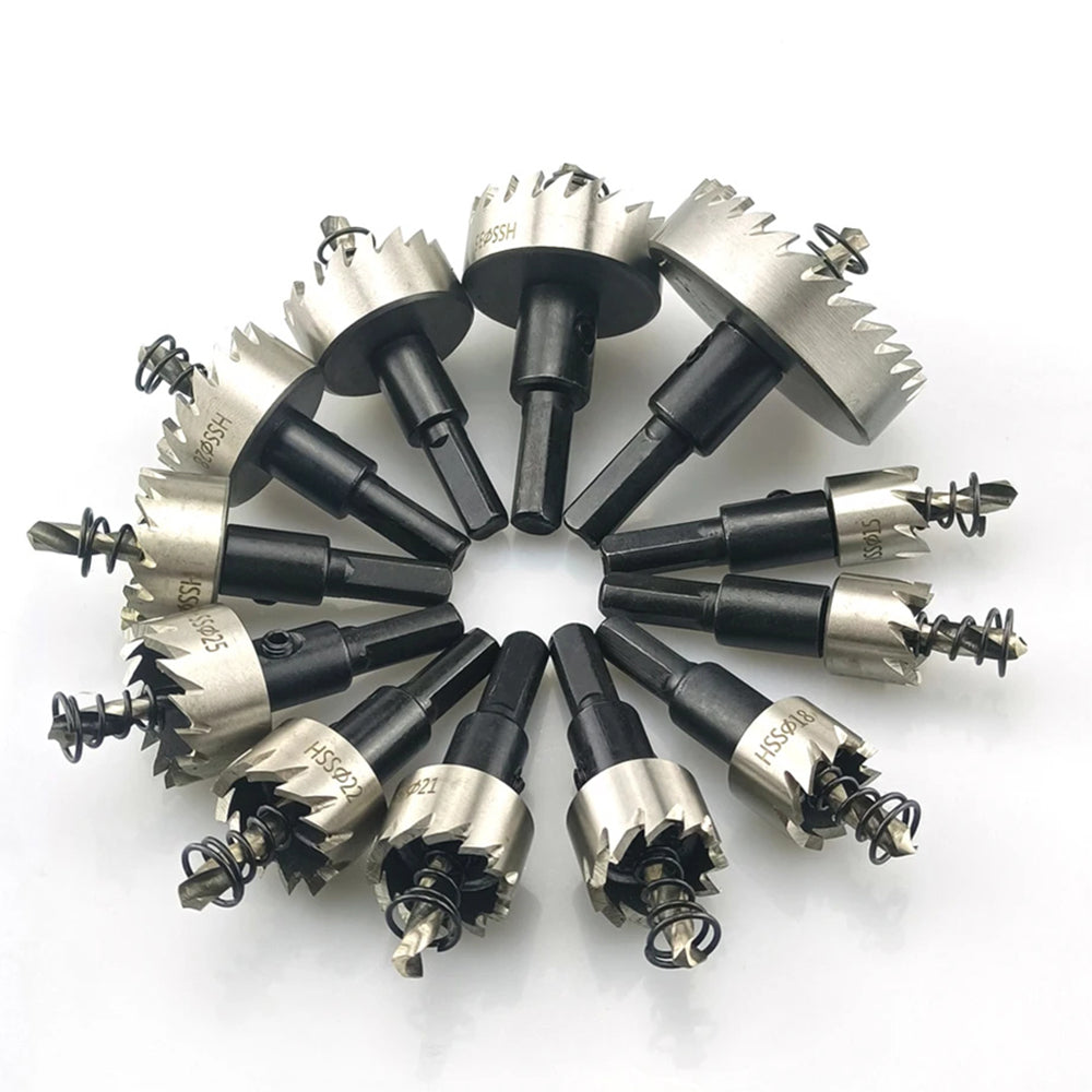 12PCS High-Speed Steel Hole Saw Set 15-50mm HSS4241 Drill Bit Alloy Metal Cutting Tool for 2mm Thick Sheets