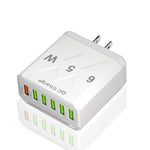 65W 6-Port USB Charger 3.1A USB-A*5 QC3.0 Fast Charging Wall Charger Adapter EU Plug US Plug for iPhone 12 13 14 14 Pro for Huawei Mate50 for Samsung Galaxy S23 for Oppo Reno9 for Redmi K60