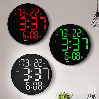 LinkMejor 10 Inch Digital Wall Clock With Remote Controller / Dual Alarm Clock / Calendar / Temperature / Humidity / Count Down for Home and Office