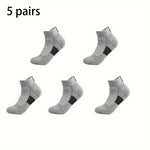 5 Pairs Men's Sports Socks, Towel Basketball Socks, Wicking Sweat Breathable Running Cycling Socks, High Elastic Outdoor Activities Ankle Socks