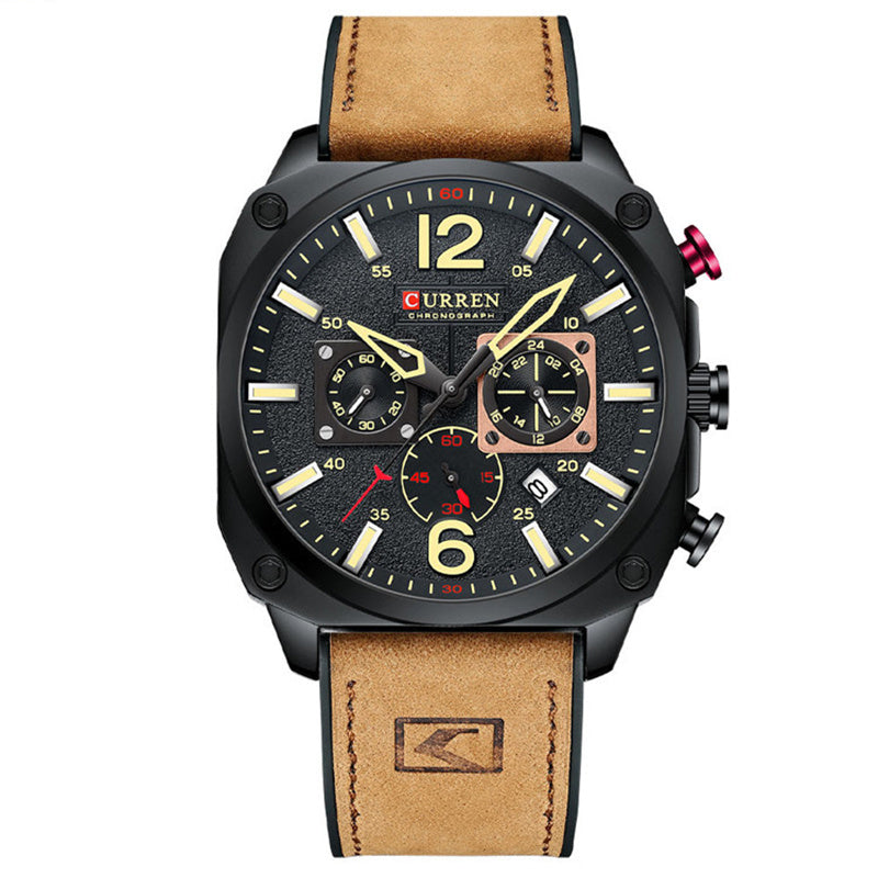LinkMejor Men Sports Watches Multi-function Chronograph Quartz Watch Luminous Waterproof Calendar Wristwatch