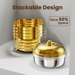 LinkMejor 6.5QT Chafing Dish Buffet Set with Lid 2/4/6 Pack Round Food Warmer for Catering Buffet with Lid Holder Stackable Rolled-Rim Food-Grade Stainless Steel Chafer for Parties Weddings & Banquets