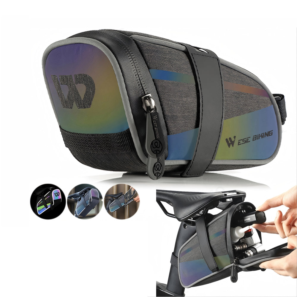 WEST BIKING 1.8L Colorful Reflective Bicycle Saddle Bag Waterproof Portable Cycling Tool Storage Bag for MTB Bike Road Bike Scooter