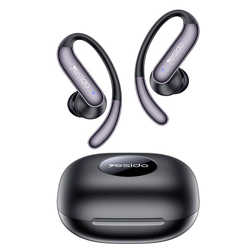 Yesido YSP32 TWS Headset Wireless bluetooth 5.4 Earphone Dual 12mm Genuine Copper Ring Speakers Spatial Audio Battery Digital Display Flexible Silicone Touch Control Earhooks Sports Headphones