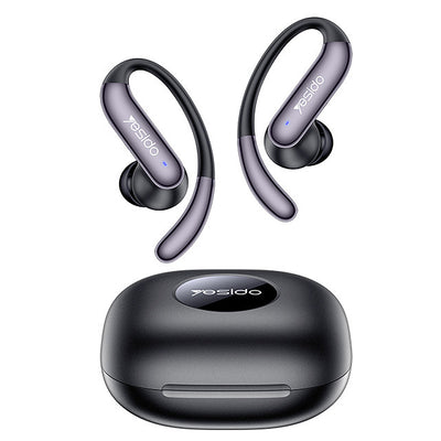 Yesido YSP32 TWS Headset Wireless bluetooth 5.4 Earphone Dual 12mm Genuine Copper Ring Speakers Spatial Audio Battery Digital Display Flexible Silicone Touch Control Earhooks Sports Headphones