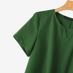 LinkMejor Women Daily Casual Side Pockets V-Neck Short Sleeves Solid Color Dresses