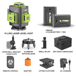 LinkMejor 4D 16 Line Green Laser Level Class II 515nm Self-Leveling ±1mm at 7m 30M Range 1200mAh Batteries Multi-Purpose Tripod