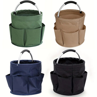 600D Oxford Cloth Tool Organizer Bag 17L Foldable Storage Basket with 6 Compartments Zipper Drawstring Carry Handle for Gardening and Travel