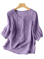 LinkMejor Women Daily Casual 3/4 Length Sleeve Blouses Solod Color Shirts