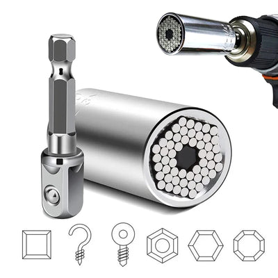 Universal Socket Adapter Set Perfect for Ratchet Wrench and Electric Drill - Adjustable Gadget Features Strong Chrome Steel Material Fits Standard 1/4"-3/4" Metric 7mm-19mm Nuts Ideal Gift for Handy Men
