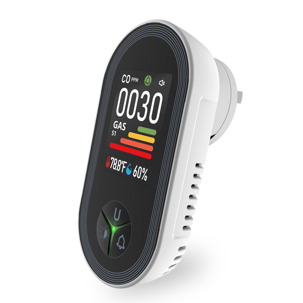 MOES 4-in-1 Plug-in Gas Detector CO Combustible Gas Monitor with Temp/Humidity Sensor Built-in Alarm Digital Display​​ Plug and Play for Home Security