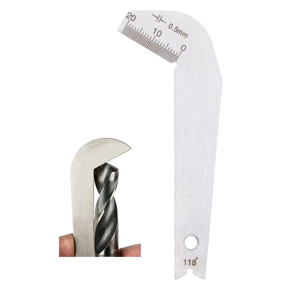 118° Drill Bit Angle Gauge Stainless Steel Drill Point Sharpening Gauge 0-20Mm for Machinist 0.5mm Sharpener Measuring Tool