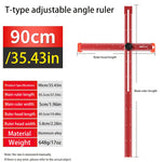 Adjustable T Shape Angle Ruler Aluminum Alloy Multi Angle Measuring Tool 90° 45° Precision Marking Ruler Woodworking Line Drawing Tool 60cm 90cm Metric Scale