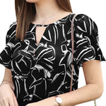 LinkMejor Women's Summer Elegant Print Blouse Casual Flare Sleeve O-Neck Cutouts Tops