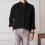 LinkMejor Men Breathable Stand-up Collar Silky Solid Color Shirts