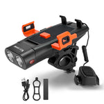 WEST BIKING 5 IN 1 500Lm Brightness Bike Headlight 3000mAh Battery Waterproof 4 Light Modes Power Bank Phone Holder with 130db Horn Warning Light for Night Cycling