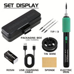 Adjustable USB Rechargeable Soldering Iron Kit with Three Tips for Home Appliance Repair Jewelry Making and DIY Projects Non-slip Grip and Storage Box