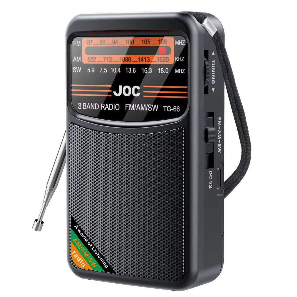 TG-66 Portable Radio AM FM SW Pocket Radio with Rechargeable Battery Good Reception Supports Wired Earphone Mini FM Receiver Radios