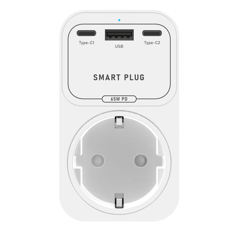 OT50 Tuya Smart WiFi GaN Fast Charger EU Socket 65W PD Charging 2 Type-C+USB-A Ports APP Remote Push Timing Function Voice Control with Alexa Google Assistant