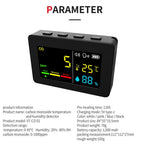 Portable Air Quality Meter 3in1 CO Temperature and Humidity Tester Color Screen Carbon Monoxide Detector with Voice Alarm and Electric Quantity Display Function