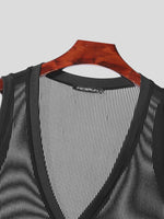 LinkMejor Men Tank Tops V-neck Mesh Knitted Sleeveless Vests Streetwear Tanks Fashion Casual Men Top Clothing