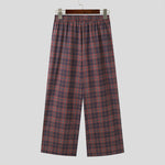 INCERUN Men Plaid Pants Comfortable Elastic Waist Pockets Trousers Casial Loose Fit Wide Leg Home Pant for Big Men Daily Large Size S-5XL
