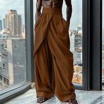 LinkMejor Mens Ruched Crossover Design Pant Fashion Solid Color High Waist Casual Long Trousers for Male