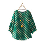 LinkMejor Women Summer Casual 3/4 Sleeve Blouses O Neck Polka Dot Loose Ladylike Shirt Top