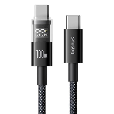 Baseus Display 2 PD100W Type-C to Type-C LED Display Cable Fast Charging Data Transmission Tin-plated Copper Core Line 1M/2M Long for iPhone 16 16 Pro 15 Pro Max for Huawei Mate XT for Xiaomi 15pro for Samsung Galaxy Z Flip6