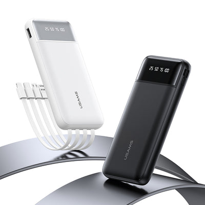 USAMS CD273 PB96 10000mAh LED Display Power Bank Built-in 4 Cables External Battery Power Supply with 3 Inputs & 4 Outputs Fast Charging for iPhone 17 17Pro 16 Pro Max 15 14 for Huawei Mate XTs for Xiaomi 17pro for OPPO for VIVO