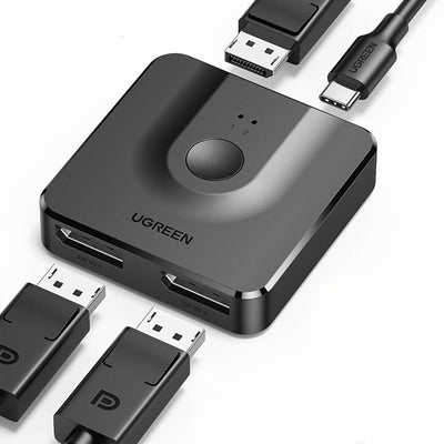 LinkMejor DP1.2 Bidirectional Switcher 2 In 1 Out 4K60Hz 2K144Hz Button Switching Dual Monitor Splitter for PC Laptop Monitor