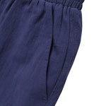LinkMejor Women Cotton Elastic Waist Solid Color Long Pants Casual Loose Straight Trousers
