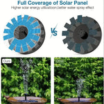 Solar Powered Mini Garden Pond Fountain Pump with 1.5W 7V Solar Panel High Lift 110cm Max Flow Rate 190L/H 6 Adjustable Spray Heads Ideal for Bird Baths and Outdoor Decorations