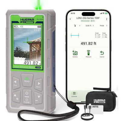 Huepar SW-150GQ 150M Laser Measure with Camera 495Ft Outdoor Green Laser Distance Meter with Bluetooth P2P Technology IP68