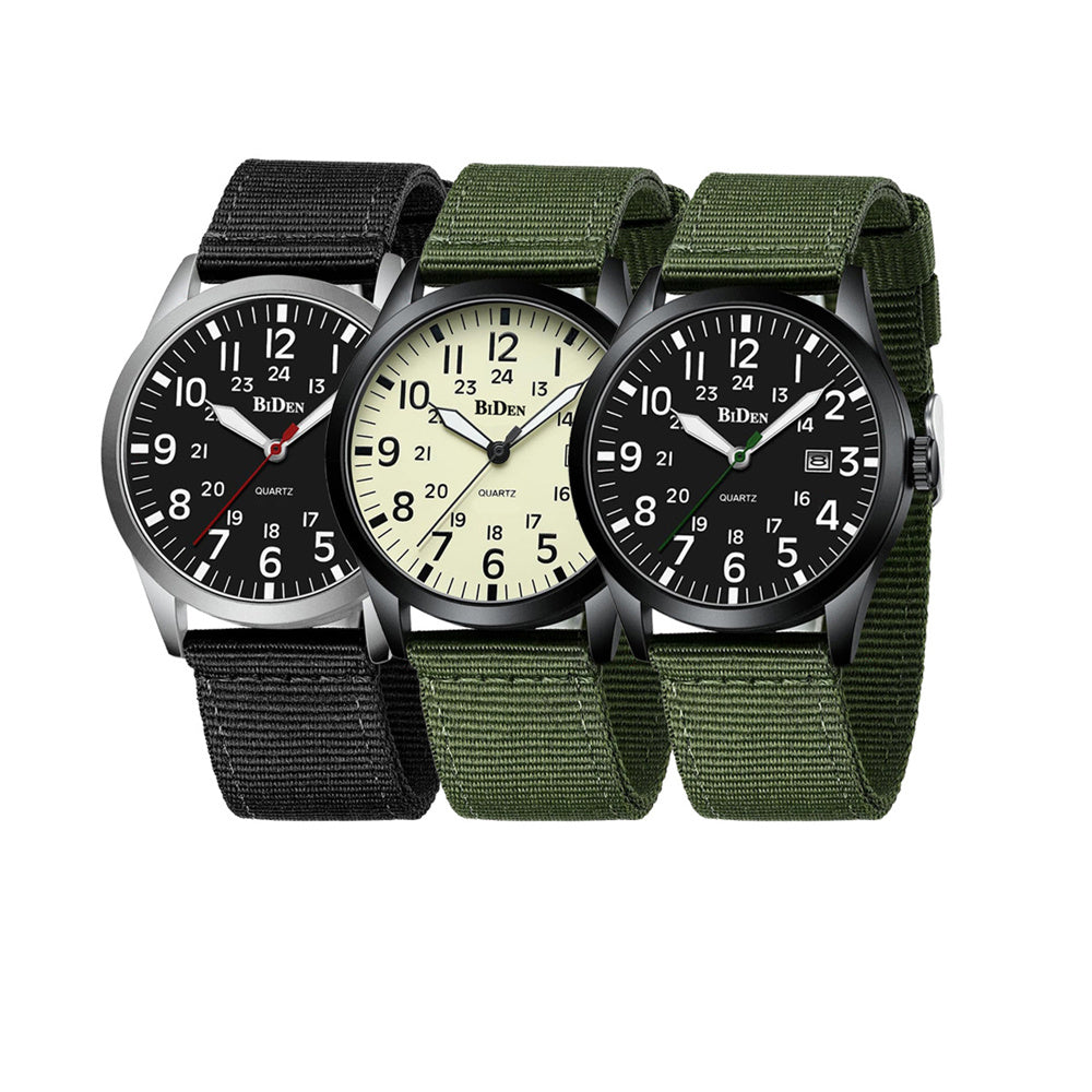 LinkMejor Simple Calendar Sports Waterproof Quartz Watch Comfortable Nylon Strap Luminous Pointer Men Watch with Alloy Case