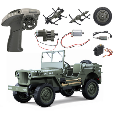 LinkMejor C8815 1/10 Willys Military Truck RC Car Parts 2.4G Remote Control Transmitter Steering Servo Front Rear Bridge Axle Gearbox 280 Brushed Motor Tire Wheel USB Charging Cable Vehicles Models Spare Accessories
