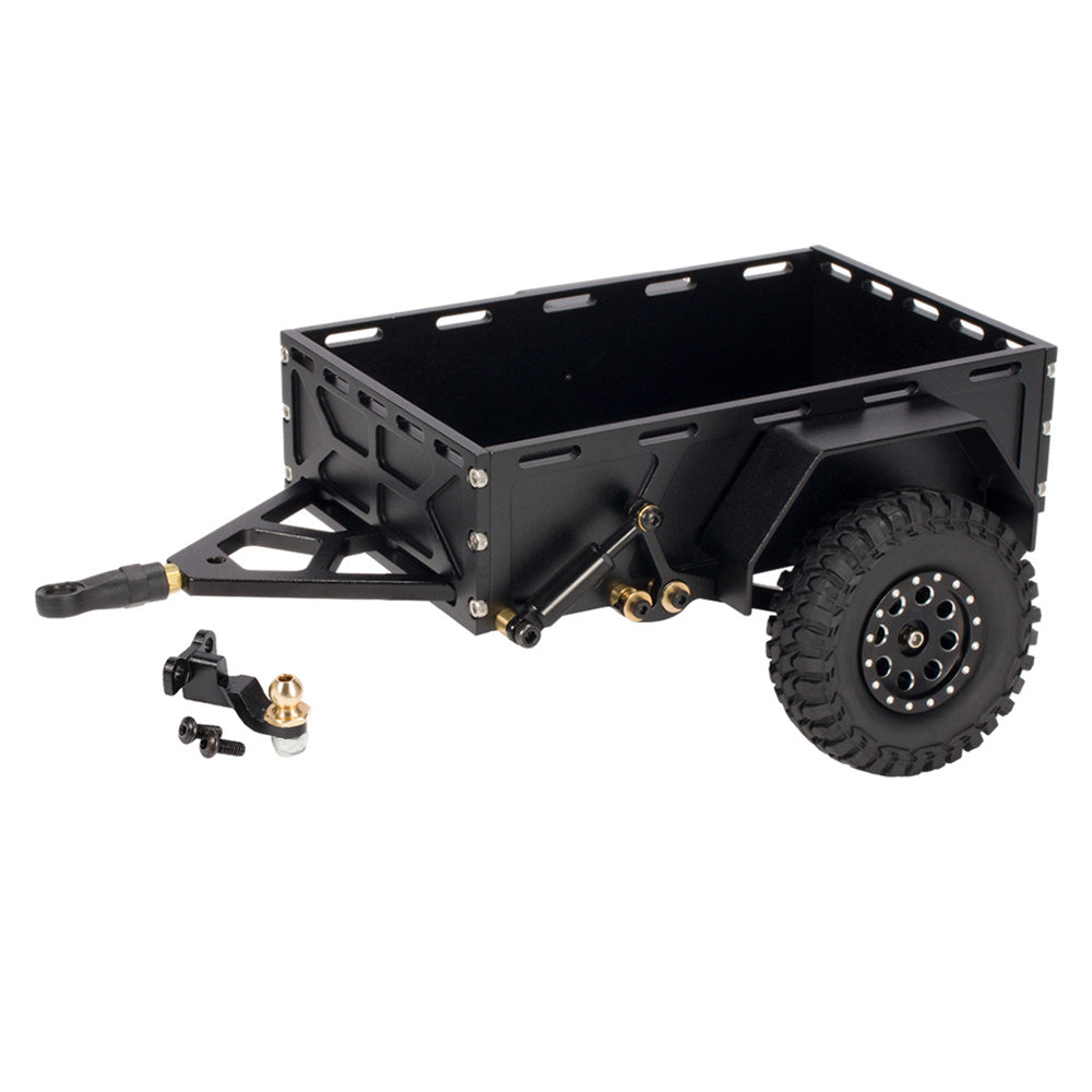 Aluminum RC Rock Crawler Trailer CNC Machined Utility Simulation Parts with Ball Head Hitch Compatible for 1/18 TRX4M SCX24 Redcat Car Vehicles Models Spare Accessories
