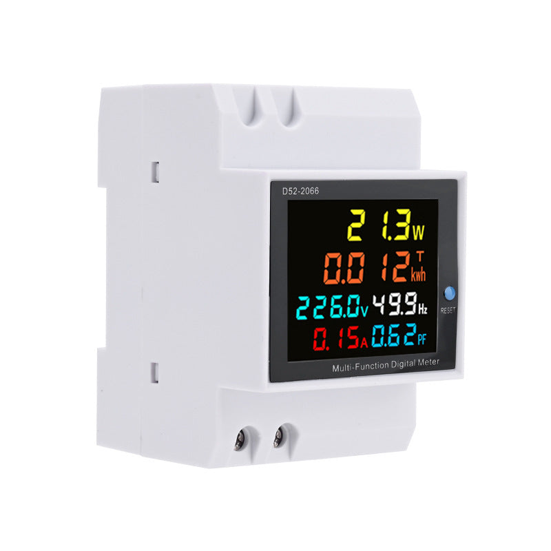 D52-2066 6-in-1 Digital Single Phase Energy Meter with LCD Display Din Rail Mount Power/Voltage/Current/Energy/Frequency Monitor Metering