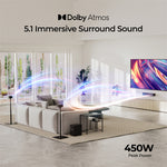 [EU/US Direct] Refurbished ULTIMEA Poseidon M4T 5.1CH Dolby Atmos Soundbar 450W bluetooth Soundbar with 5.25-inch Wireless Subwoofer 2 Rear Surround Speakers BassMX Surround X Technology Support HD eARC Smart Home Theater