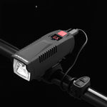 LinkMejor Solar Rechargeable Bike Headlight LED Super Brightness 1800mAh Battery Waterproof 4 Light Modes Warning Flashlight with 120dB Horn for Night Cycling