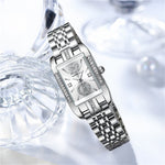 LinkMejor Women's Quartz Watch Elegant Rhinestone Rectangular Dial Waterproof Stainless Steel Strap Luminous Design Perfect for Business and Fashion Use Stylish Women Watch Ideal for Everyday Wear