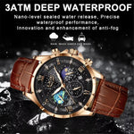 LinkMejor Waterproof Luminous Men's Quartz Watch Leather Strap Sports Wristwatch Male Business Casual Watch Auto Calendar
