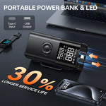 QS213 12V 6000mAh / 10000mAh Portable Multifunction Inflatable Blower Jump Starter All-in-One Dual-screen Digital Display Fast Charging Power Bank