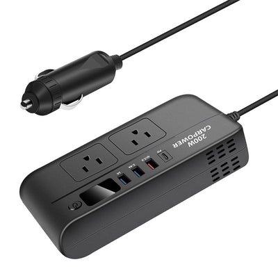 Car Power Converter 200W 12V to 220V/110V Car Inverter with PD/QC3.0 USB Ports LED Digital Display Multifunctional Car Power Converter Socket