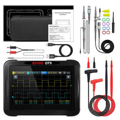 LinkMejor OT9 3-In-1 Oscilloscope Multimeter Signal Generator 50MHz Dual-Channel 250MSa/s 20000-Count True RMS 4.3 Inch Touch Screen 8 Waveforms