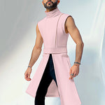 LinkMejor Mens Solid Color Split Design Sleeveless T-Shirt Fashion Half Turtleneck Top for Male