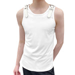 LinkMejor Mens Tank Top Fashion Leather Shoulder Strap Design Solid Color Knitted Vest Summer Sleeveless Men's Undershirts