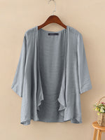 ZANZEA Plus Size Womens Cardigans Solid Color Cape Summer Beach Sunscreen Linen Cardigan